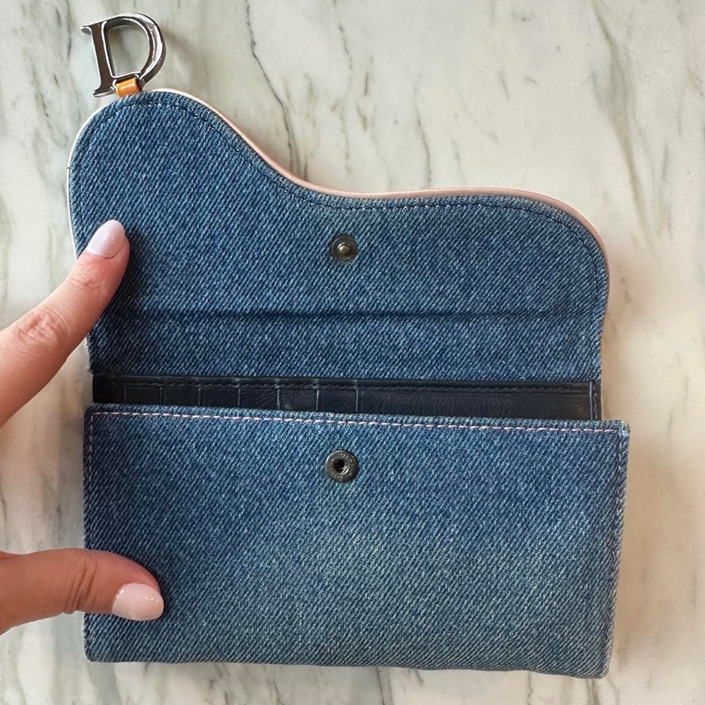Vintage Christian Dior Denim Saddle Wallet - Picture 2 of 5